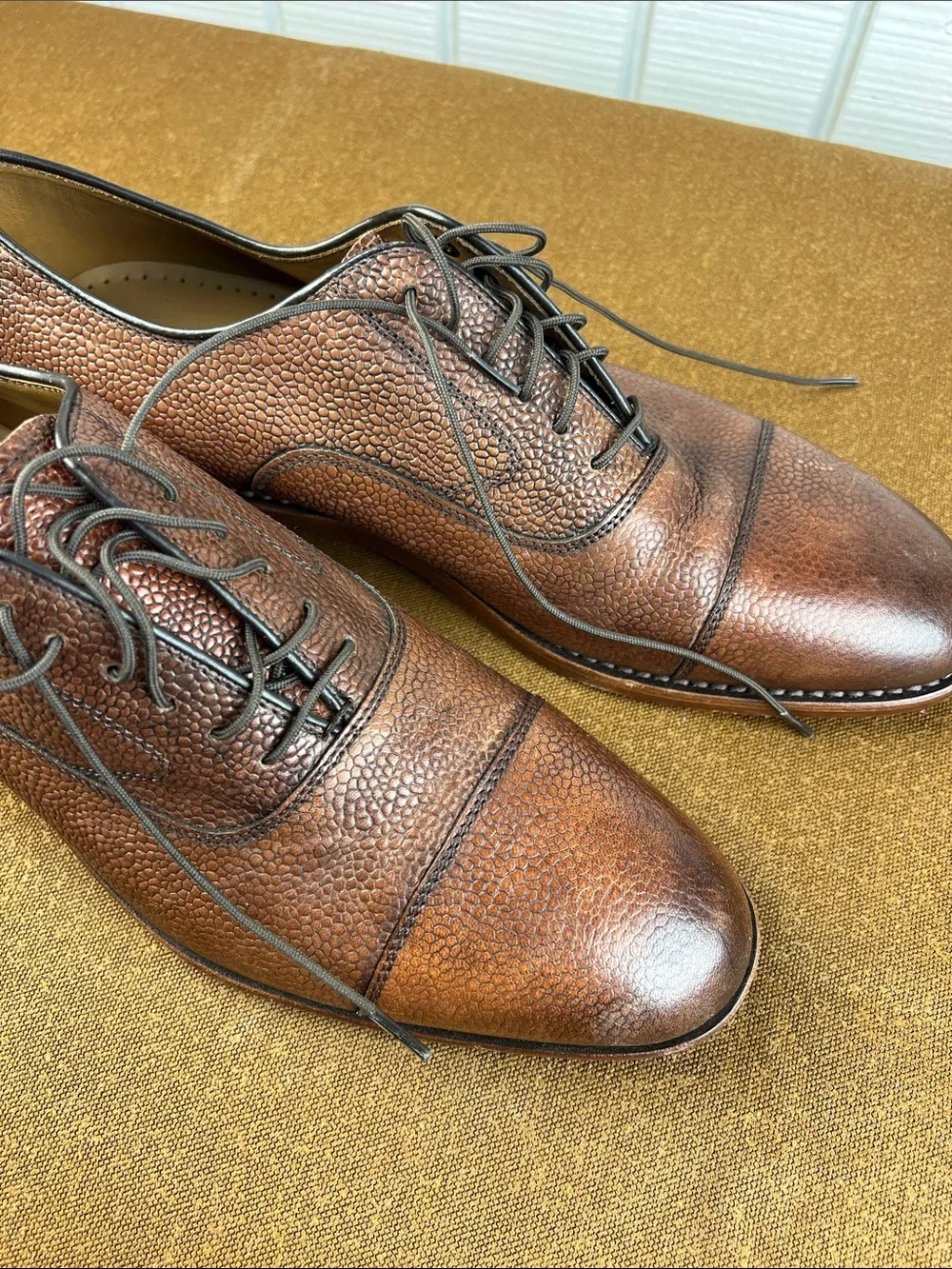Johnston & Murphy Brown Pebbled Leather Cap-Toe Derby Shoes